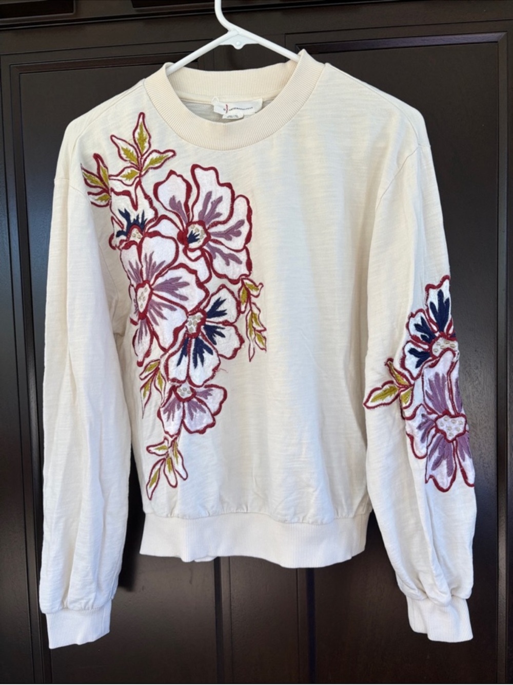 Anthropologie Embroidered Appliqué Sweatshirt Top Oversized XXS - Picture 4 of 11